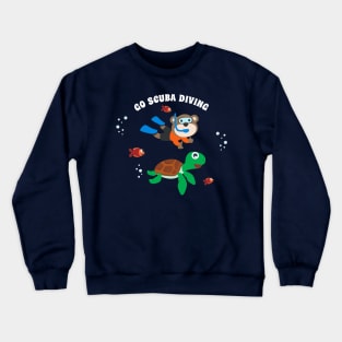 Diving with funny bear and turtle with cartoon style Crewneck Sweatshirt